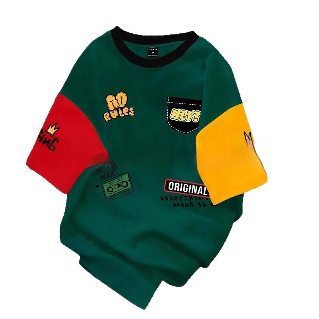 Men's loose-fit casual t-shirt with digital print letter pattern in a trendy colour combination.