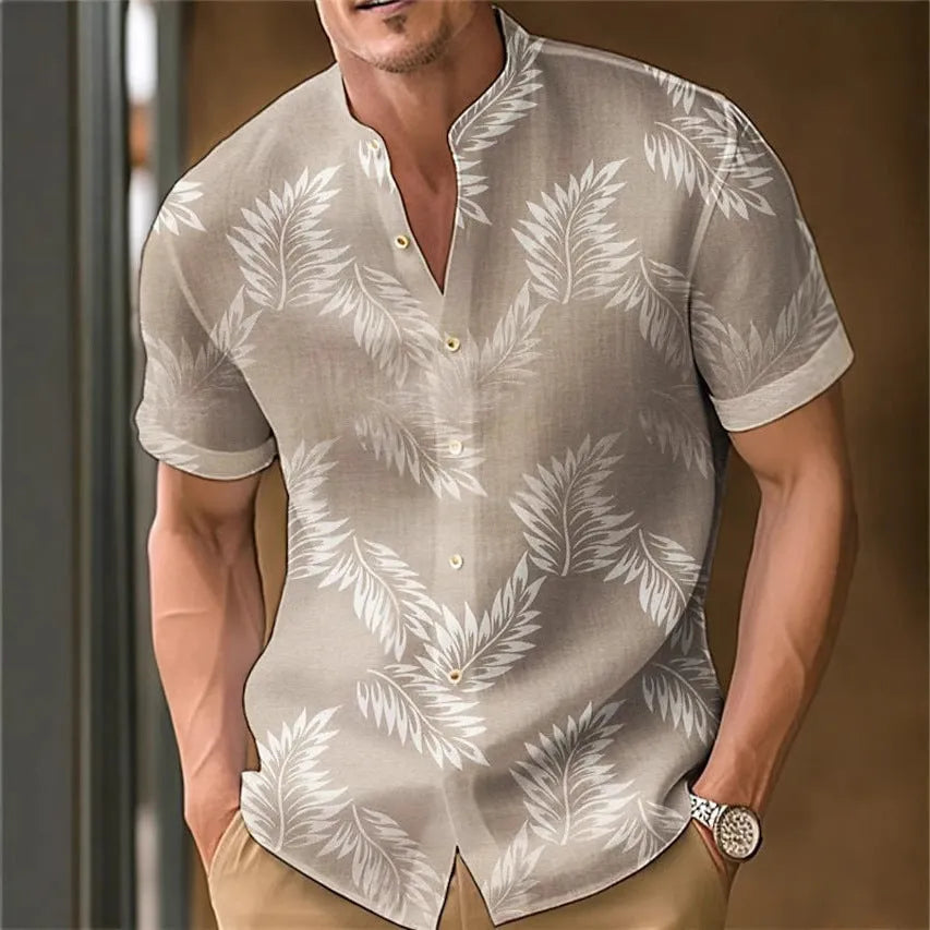 Men's printed polyester casual shirt shown in one of eight available colours, size range S to 4XL.
