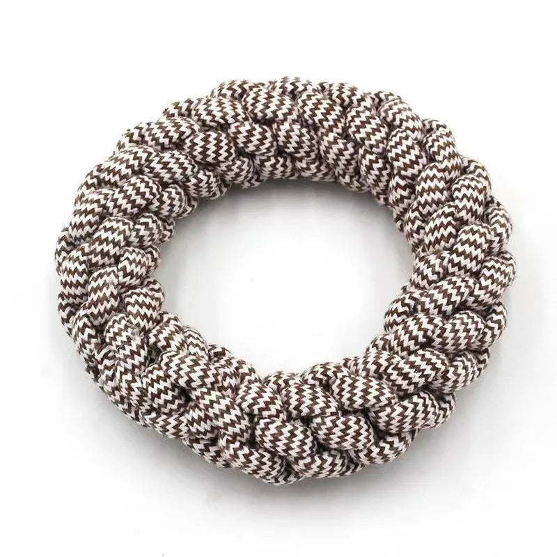 18cm diameter cotton braided ring pet toy in random colour with textured knot design