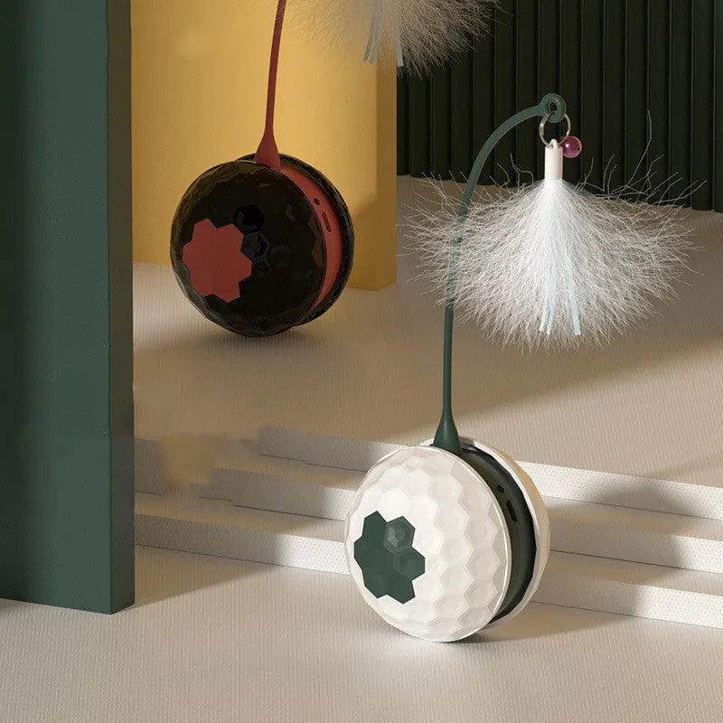 Electric intelligent bite resistant cat toy with USB pendulum ball and feather accessory in red colour