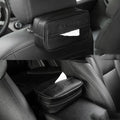 Black PU leather hanging storage box organiser with handle, shown next to a beige medium size model.
