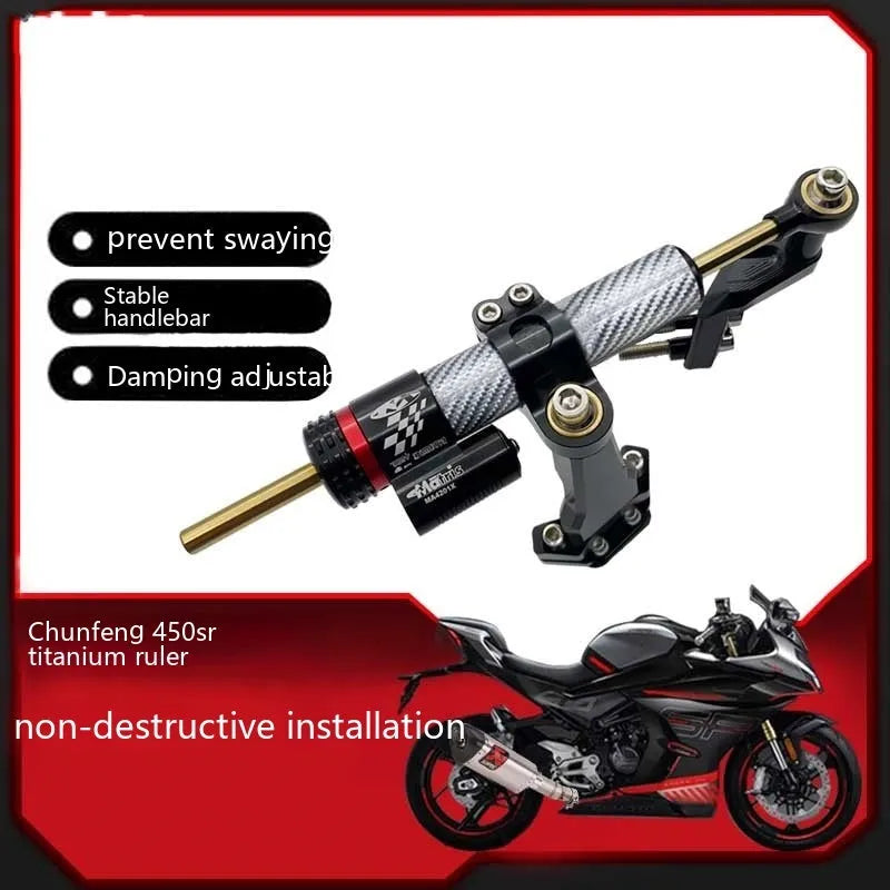 Motorcycle directional damper bracket kit with titanium bracket and carbon fibre aluminium construction for Springwind 450SR/SRS