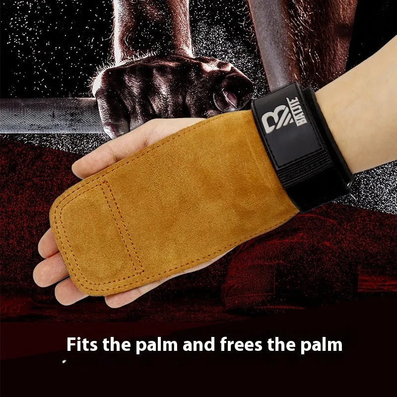 Brown horizontal bar pull-up wrist protector pair showing hard pull horizontal push design for fitness training