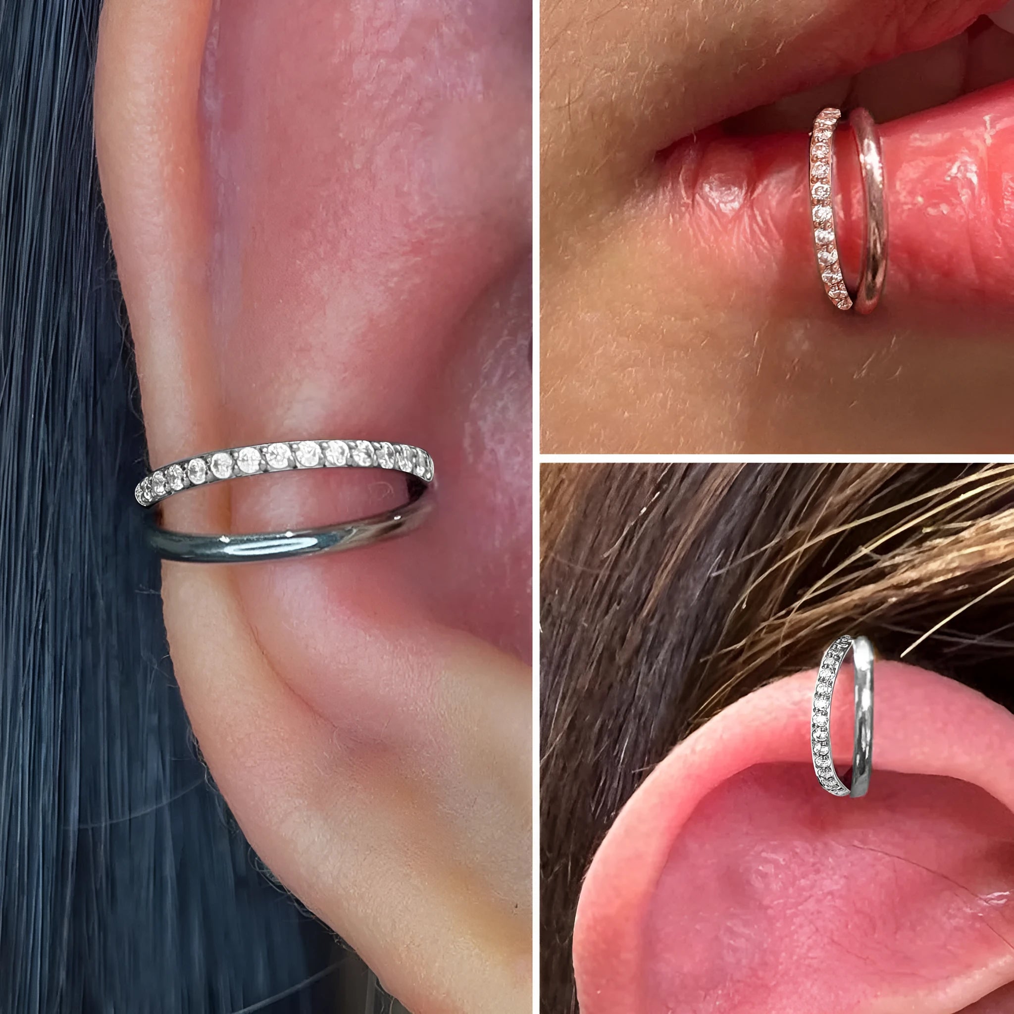 Close-up of a titanium alloy fork nose ring on a plain background, showing its shape and colour finish.