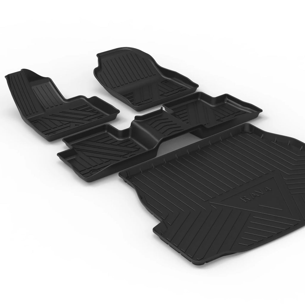 Black carbon fibre pattern TPE boot liner mat for car tailbox protection.