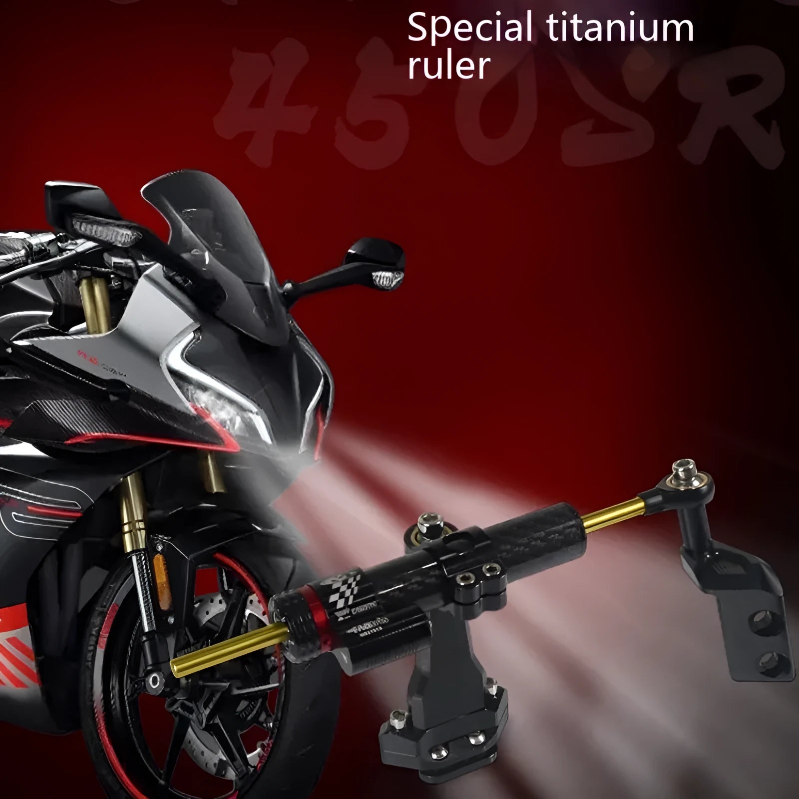 Motorcycle directional damper bracket kit with titanium bracket and carbon fibre aluminium construction for Springwind 450SR/SRS