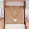 Women's titanium steel geometric pendant necklace with mixed gem inlay on water wave chain