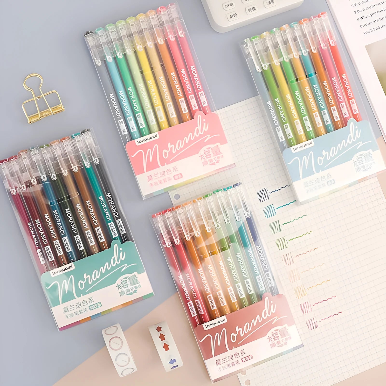 Set of nine gel pens with 0.5mm needle tips in a choice of colour series including Nordic and Retro.