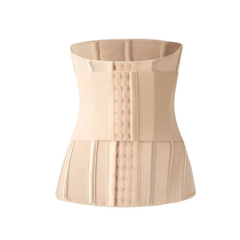 Black nylon belly band waist trainer for tummy slimming and fitness support.