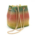 Rainbow rhinestone bucket bag with sparkling fabric and casual shoulder strap