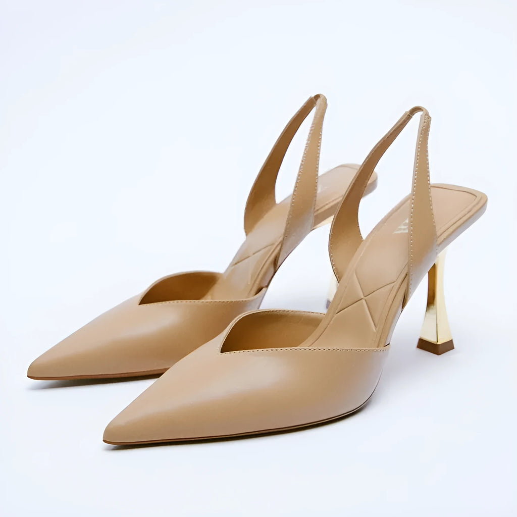 Women's nude apricot patent leather pointed toe high heels with shallow mouth, Korean style.