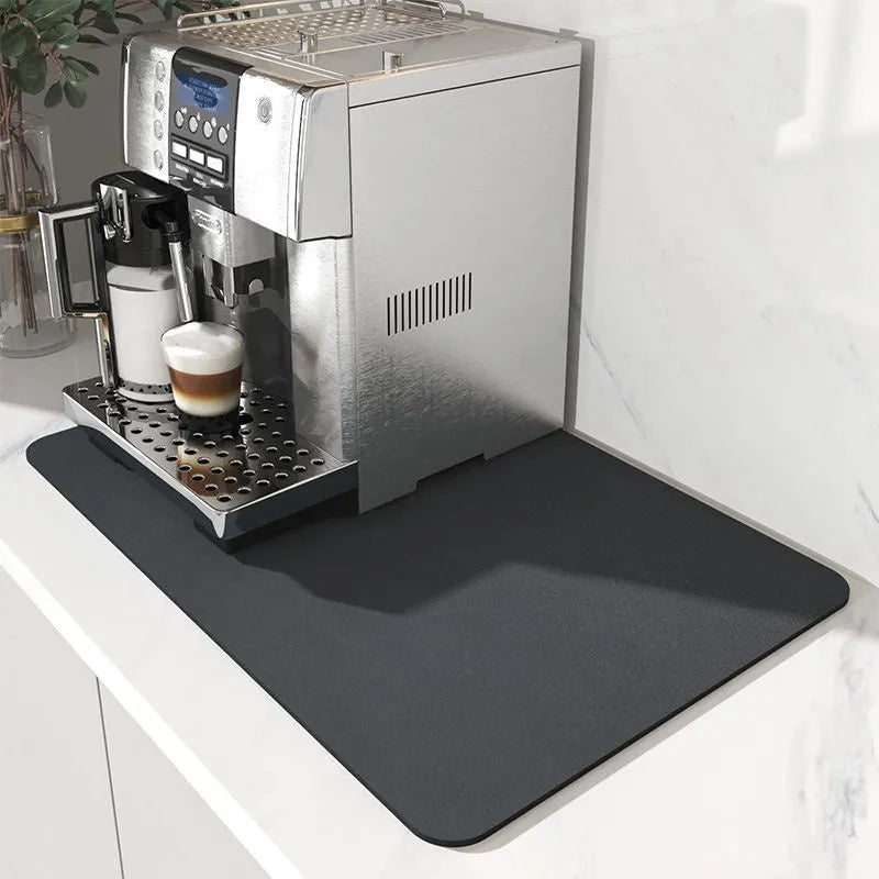 Super absorbent kitchen countertop drain pad mat with black PU leather surface