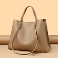 Women's PU leather messenger tote bag in horizontal square shape with visible stitching