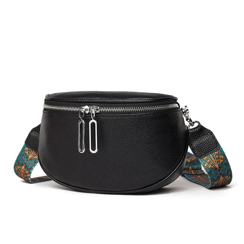 Women's soft PU leather messenger bag in saddle shape design with single shoulder strap