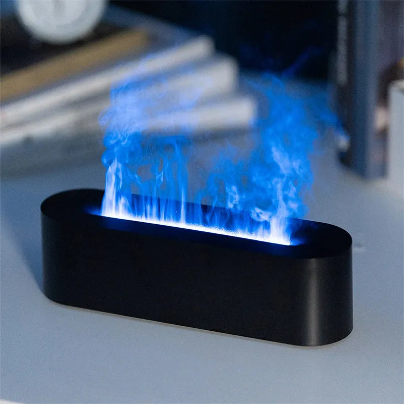 White square flame aroma diffuser with LED lights emitting cool mist humidification
