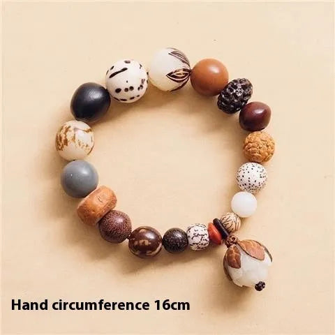 Women's 18-seed Bodhi bead bracelet with geometric pattern on 16cm wrist