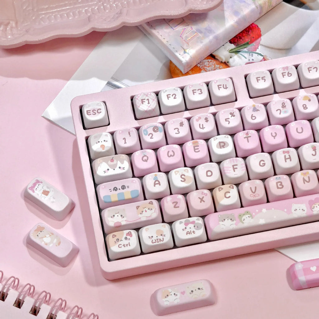 MOA Height full five-sided sublimation key caps in pink cartoon design for mechanical keyboards