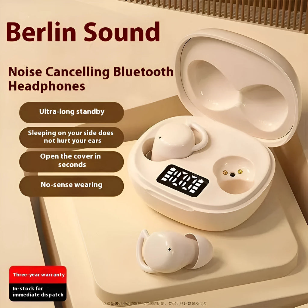 Wireless Bluetooth headset with ear-hook design in black plastic for sports and sleep