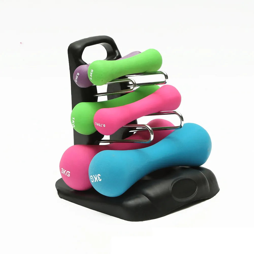 PVC dumbbell rack with removable wall bracket for home gym storage