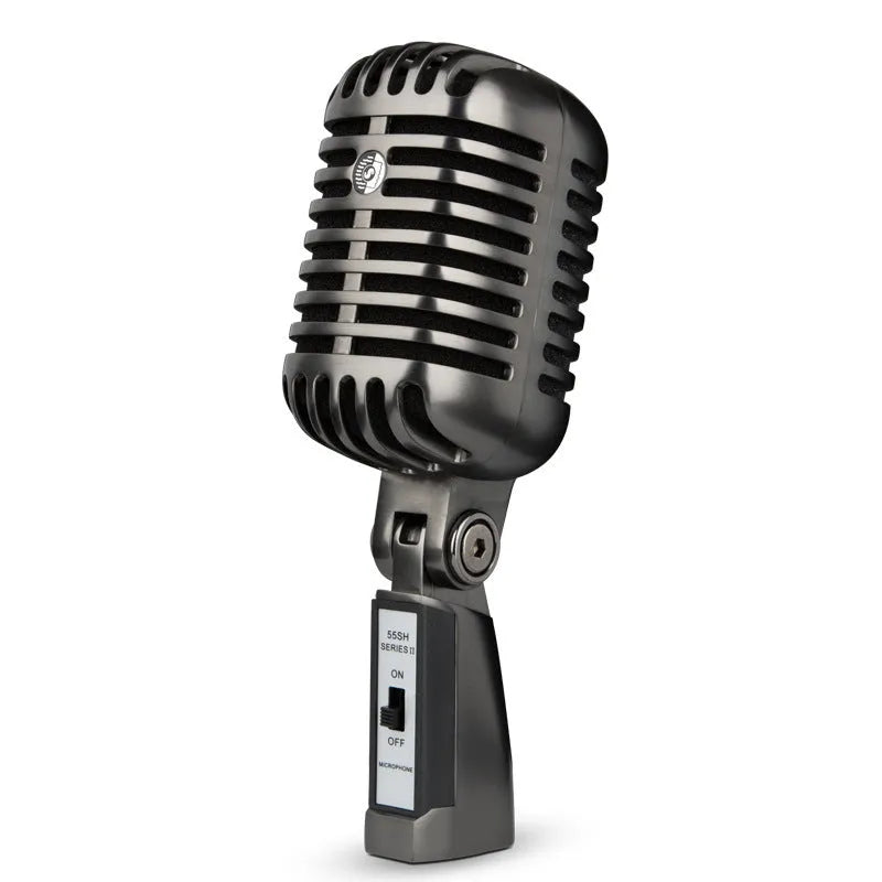 Retro-style condenser microphone with cardioid pickup pattern for K Song and recording, shown with included cable.