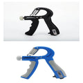 Black adjustable hand grip with mechanical counter, ABS and stainless steel, 16cm by 12cm