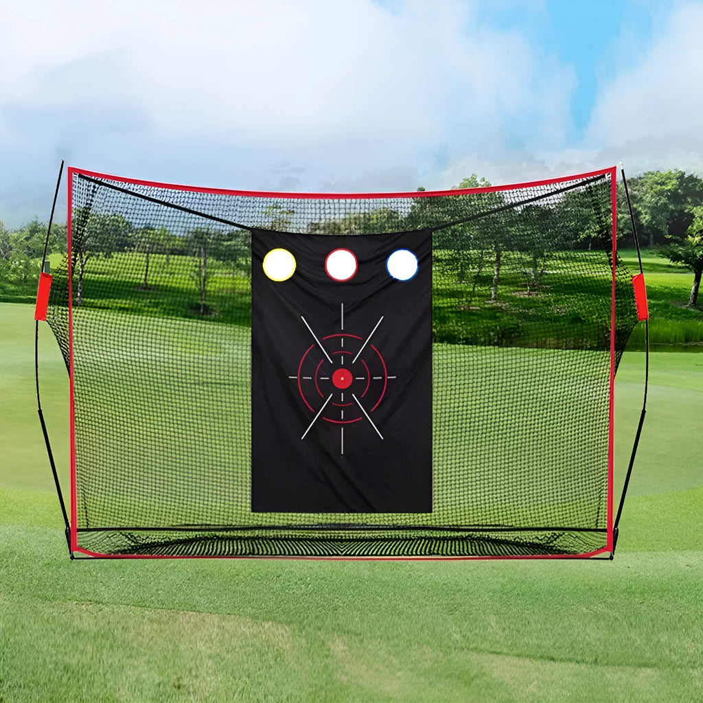 Golf wedge training net set with straw mat, practice balls, and accessories for short game practice