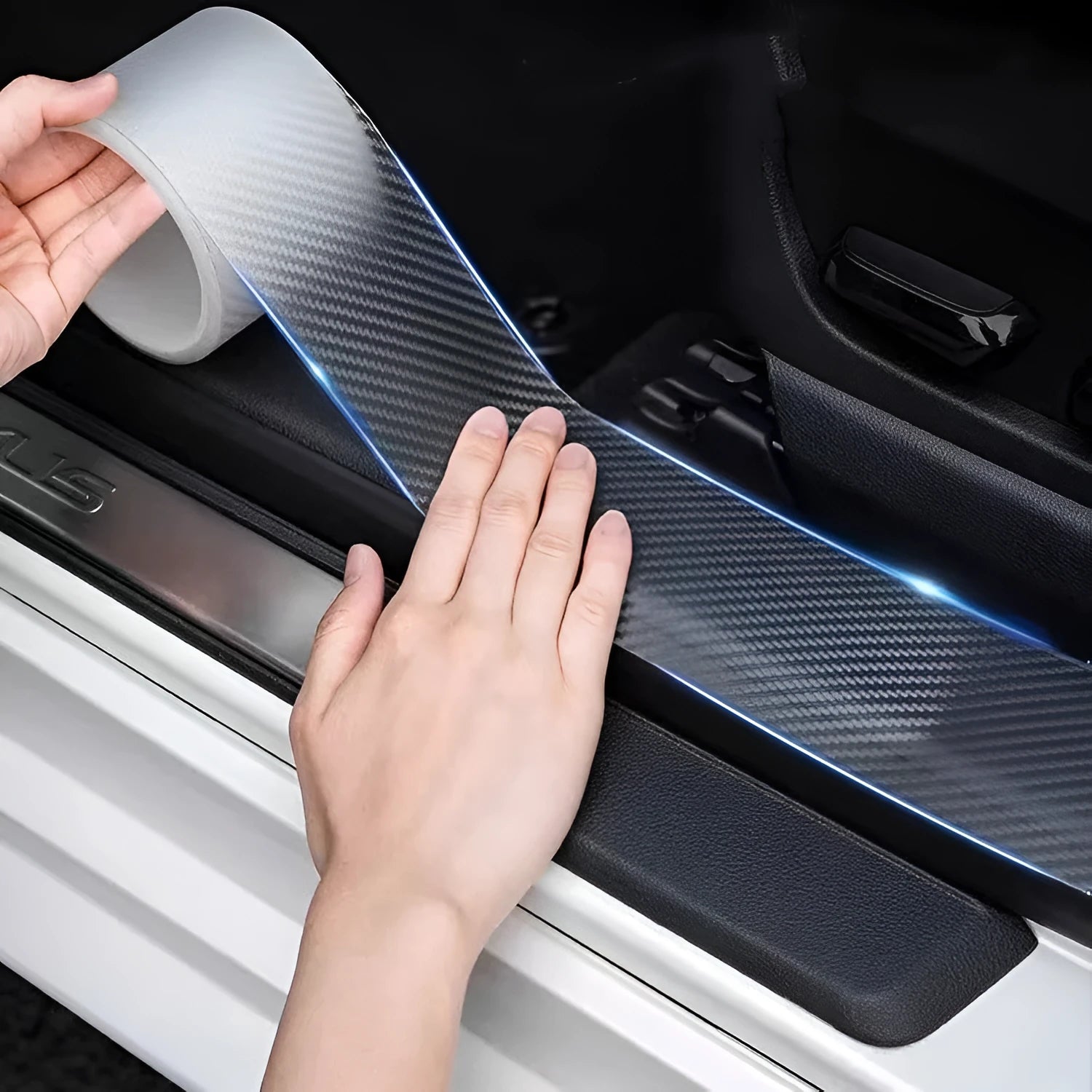 Carbon fibre grain transparent automobile anti-collision strip roll with application tools