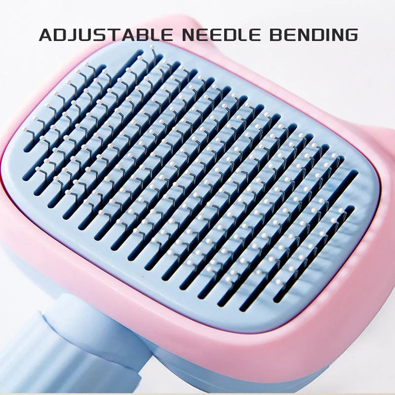 Blue and green dual-sided pet grooming brush with a deshedding rake and dematting comb.