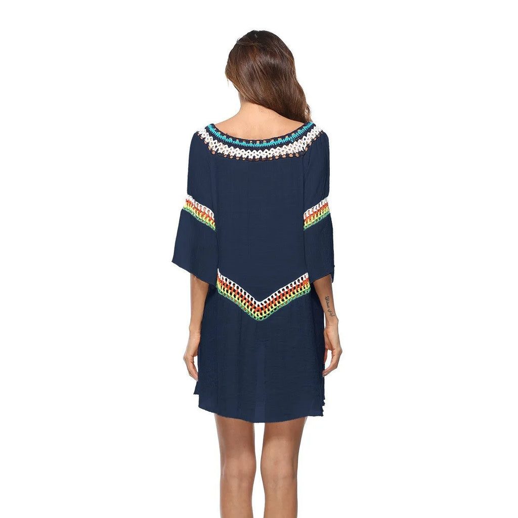 Women's crocheted ethnic style sun protection beach cover-up in acrylic fabric