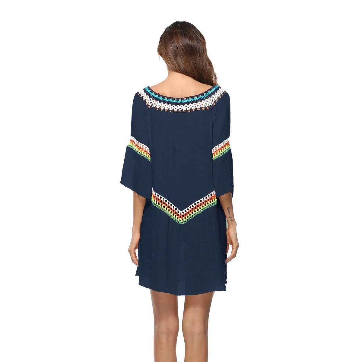 Women's crocheted ethnic style sun protection beach cover-up in acrylic fabric