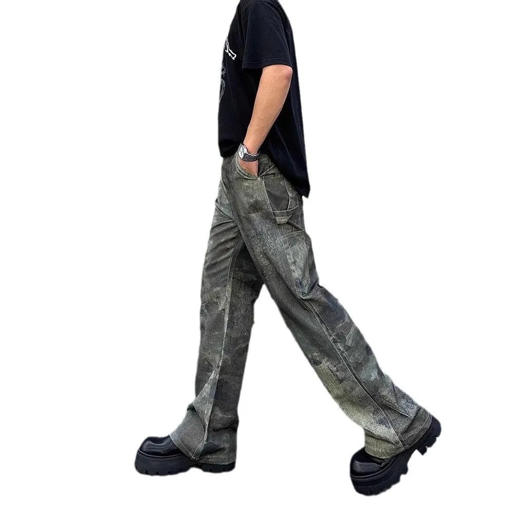 Men's digital direct injection camouflage denim jeans in retro straight cut with picture colour finish