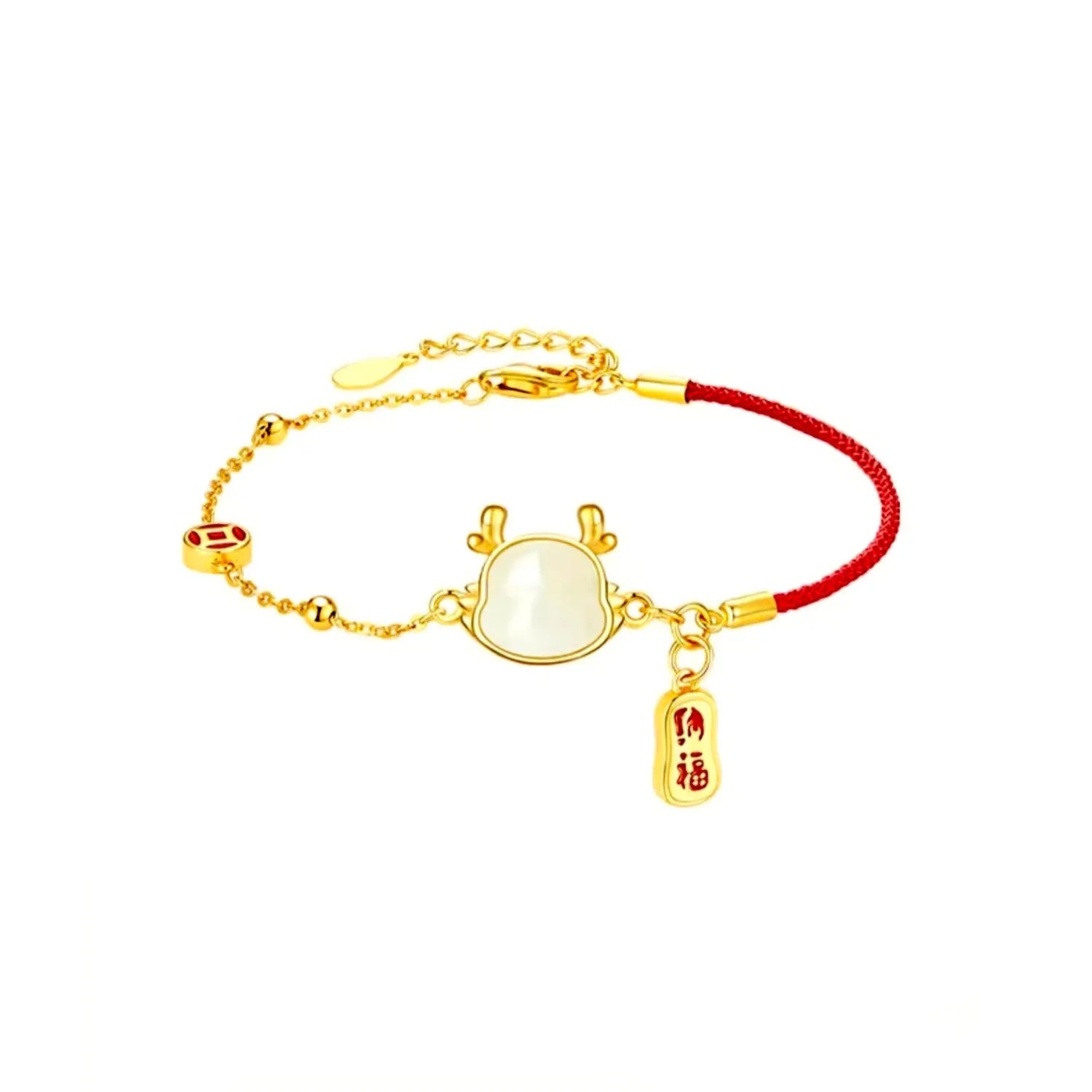 Women's silver-plated bracelet with Dragon zodiac motif and central Hetian jade stone.