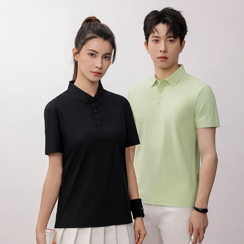 Men's loose fit short sleeve polo shirt in white for summer golf and running