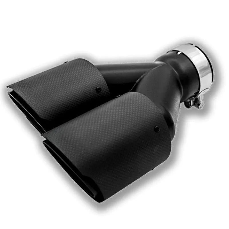 Black carbon fibre car exhaust pipe with double outlet, 250mm long