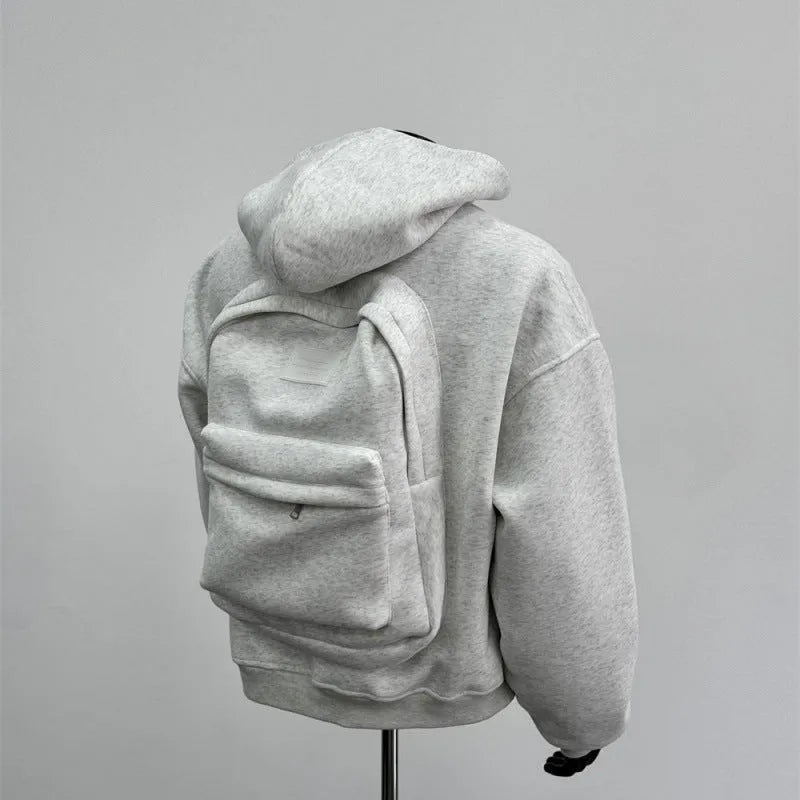 Men's schoolbag design hoodie jacket in light grey or black colours with Asian sizing options