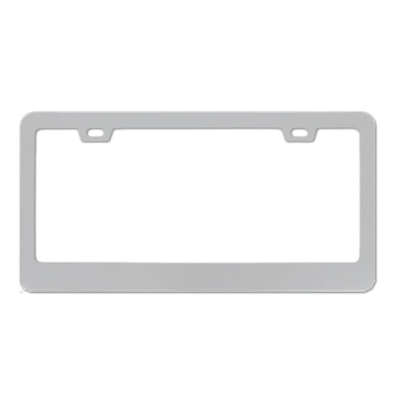 Aluminium alloy licence plate frame for American cars in black and silver oxide colours showing three hole pattern options