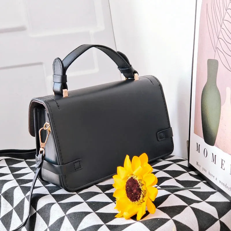 Small square retro crossbody bag in apricot PU leather with stitching and plaid patterns