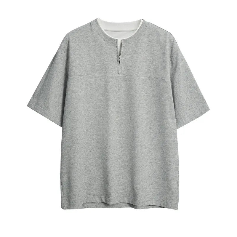 Loose cotton blend pullover top with patchwork design in solid colours