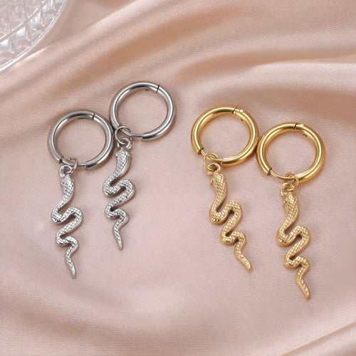 Snake-shaped vintage clip-on earrings with 18K gold plating on stainless steel