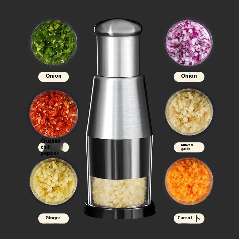 Manual garlic onion vegetable chopper kitchen gadget with stainless steel blades in modern design