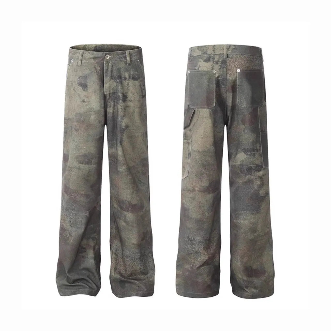 Men's digital direct injection camouflage denim jeans in retro straight cut with picture colour finish