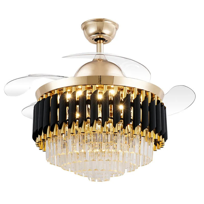 Ceiling fan light with crystal lampshade and wooden fan blades in 42 inch or 48 inch sizes