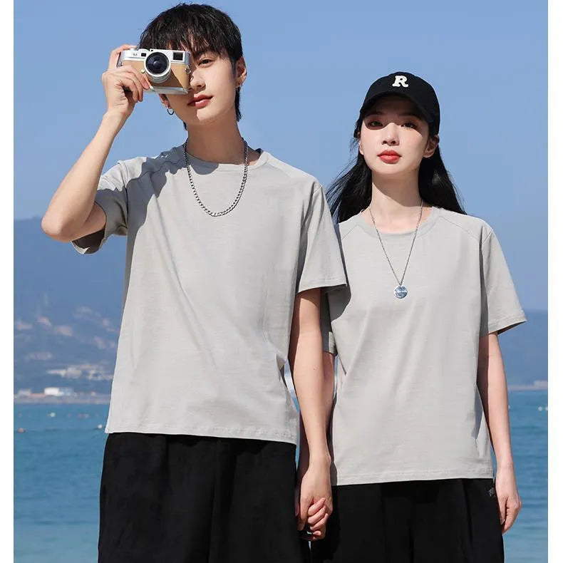 Men's pure cotton straight cut short sleeve t-shirt shown in a solid colour.