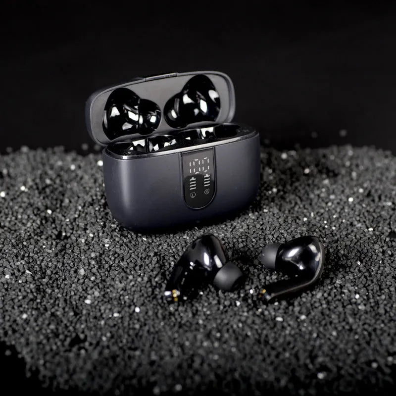 Jerry X08 wireless Bluetooth headphones with digital display and charging case