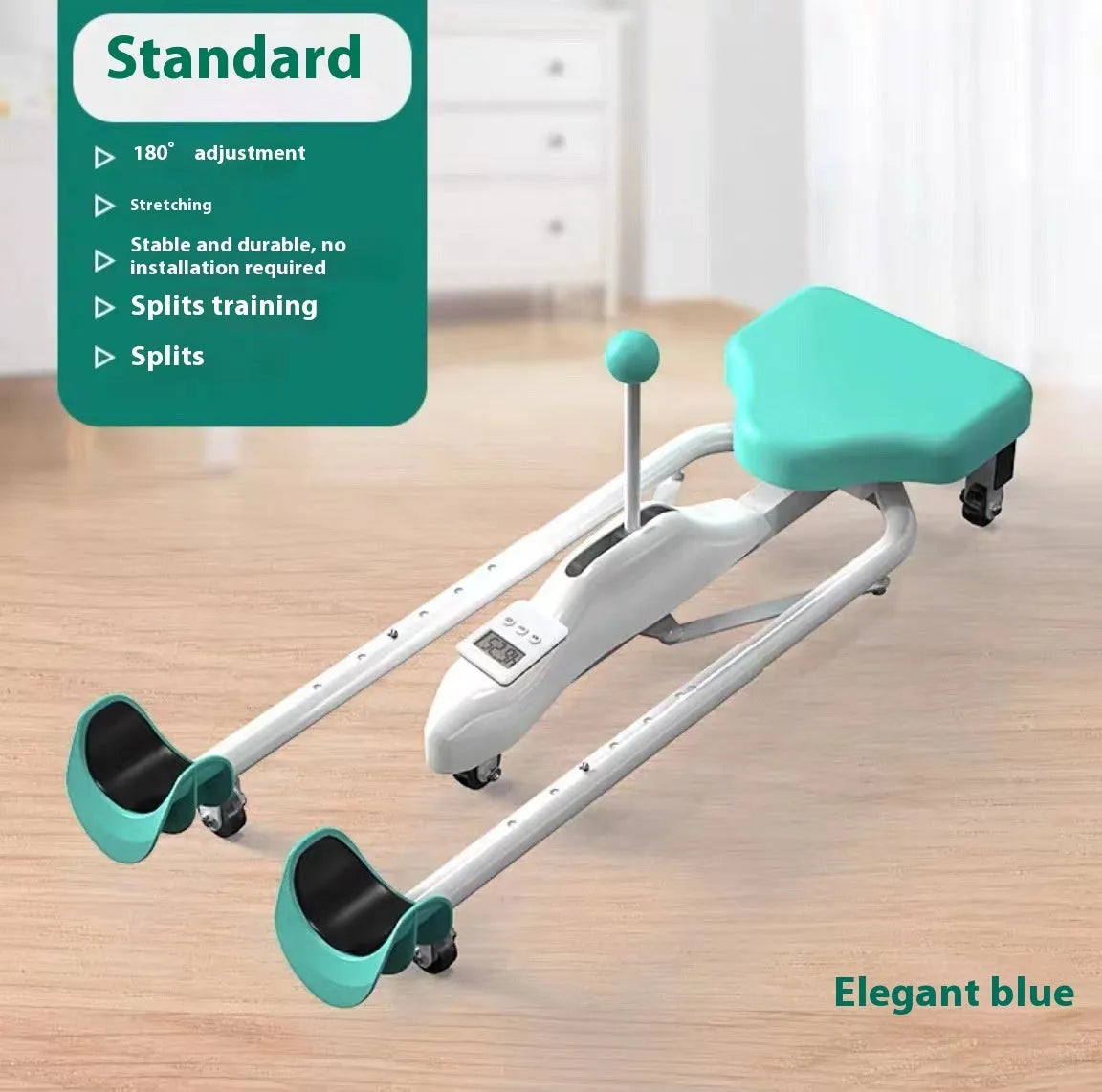 Single-person leg stretching equipment with steel pipe frame, available in pink or blue with optional backrest