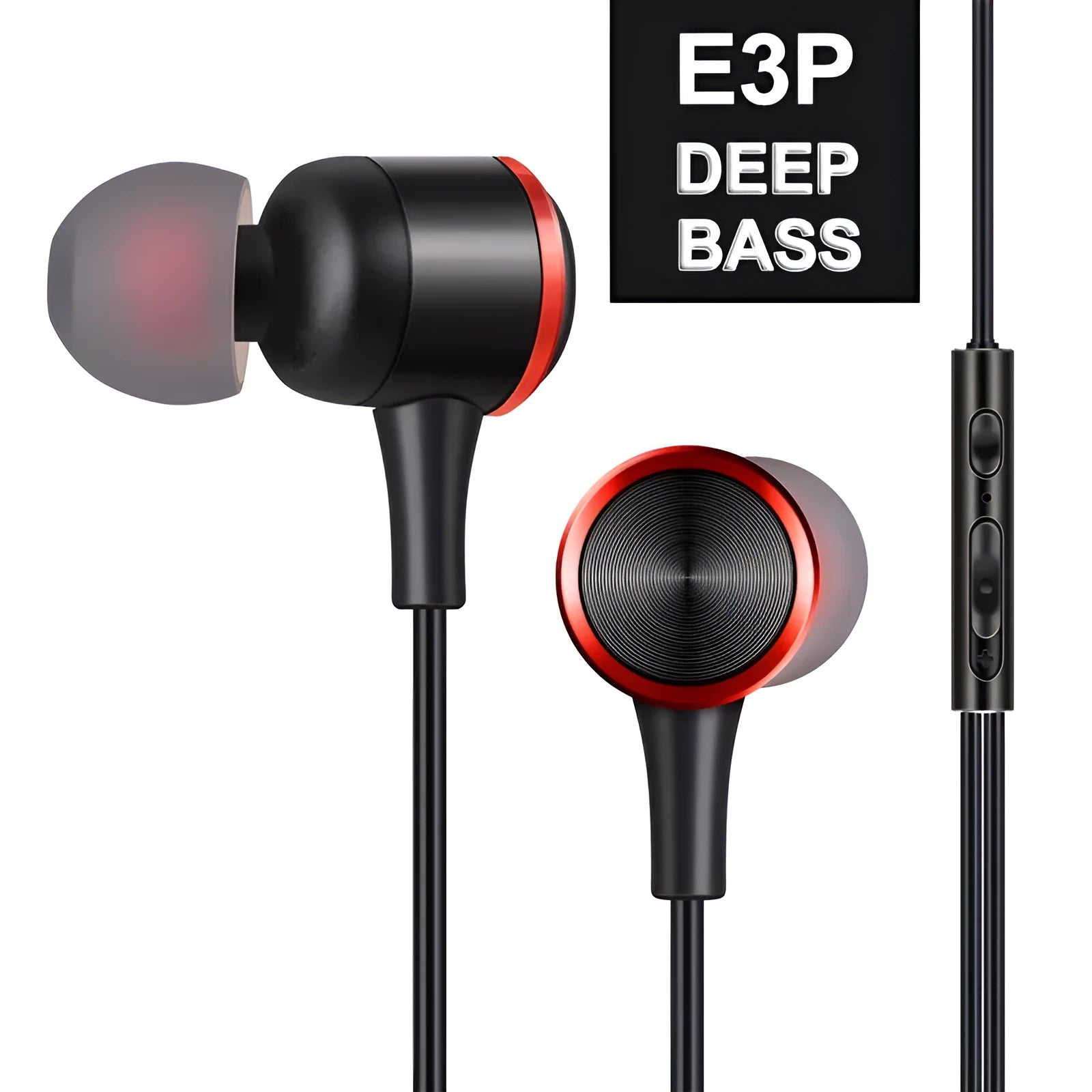 Wired in-ear headset with 3.5mm plug, TPE cable, and silicone ear caps in black colour