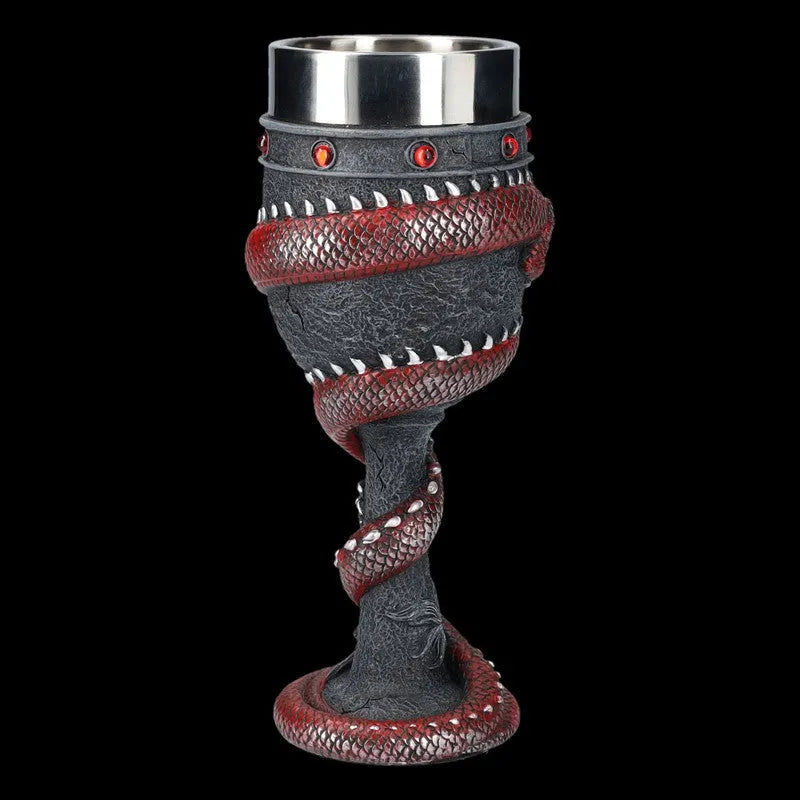 Chinese dragon design red wine glass with 3D stainless steel detailing and 200ml capacity in gold colour