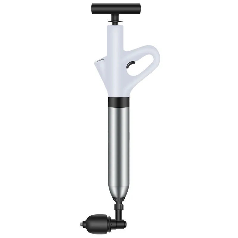 Toilet dredger with stainless steel air cylinder, nylon handle, and plastic attachments for household drains