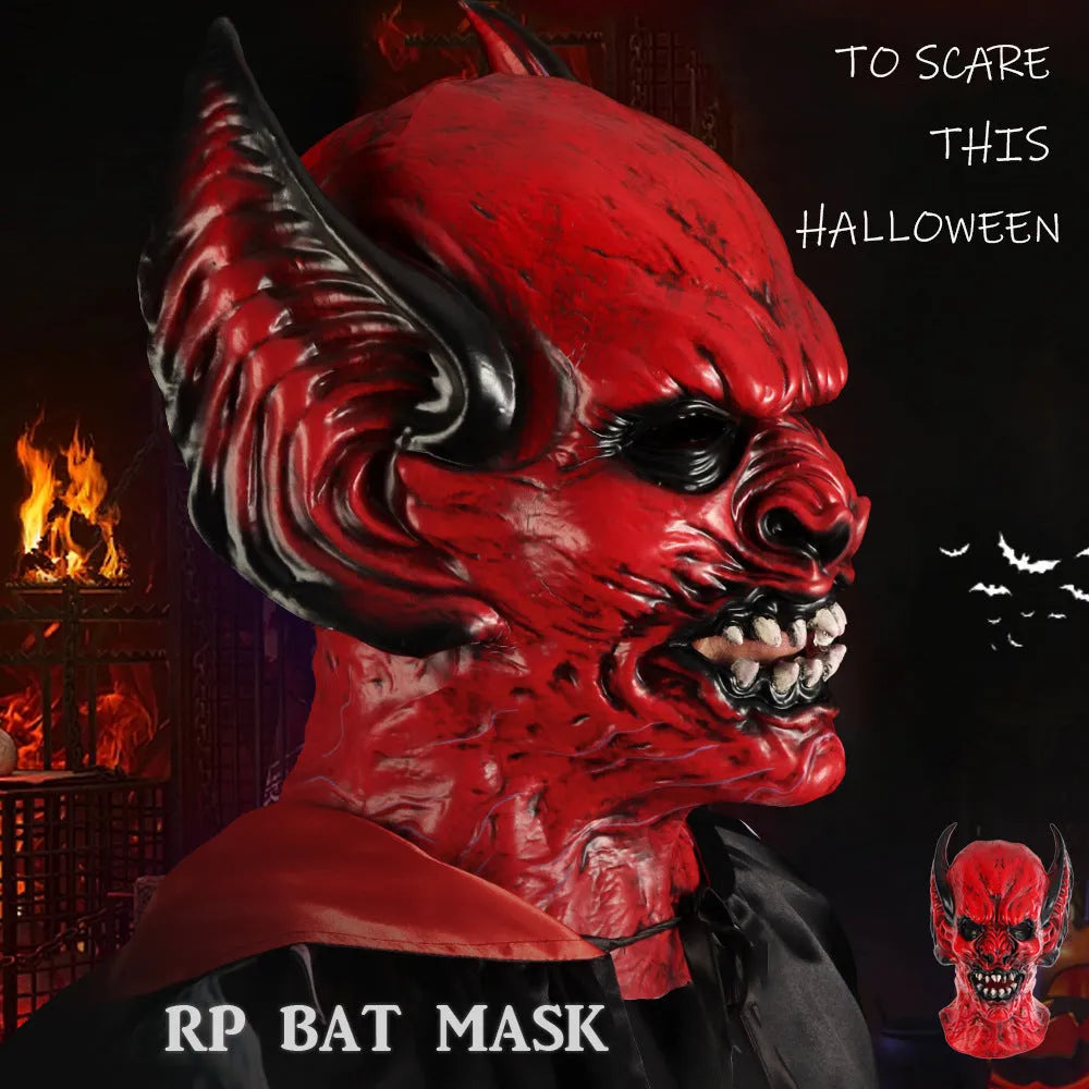 Red bat horror costume party hood mask for Halloween and festival dress up events