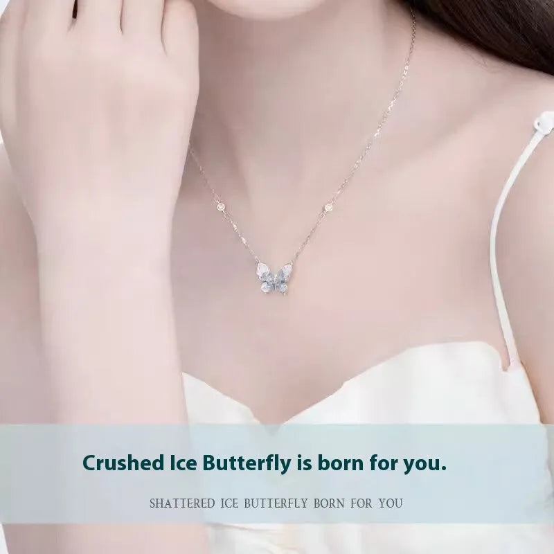Bingyu Butterfly S925 sterling silver necklace with ice rain pendant on an adjustable O-ring chain.